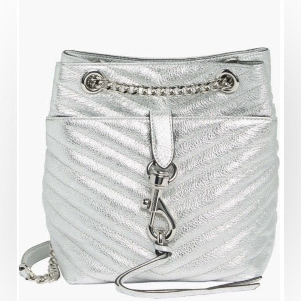 Rebecca Minkoff Edie Crossbody Bucket Bag in Silver Metallic